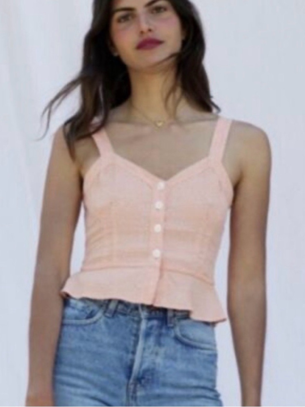 Rouje Peach Button-Front Peplum Cami